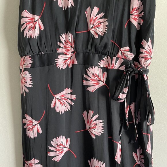 Express Womn L Black Floral Satin Tie Back Spaghetti Straps Faux Wrap Maxi Dress - Picture 4 of 10